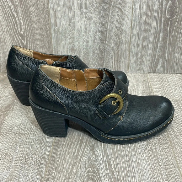 BOC Born Concept C03703 Black Leather Heeled Buckle Zip Ankle Boot 9 - Picture 1 of 16